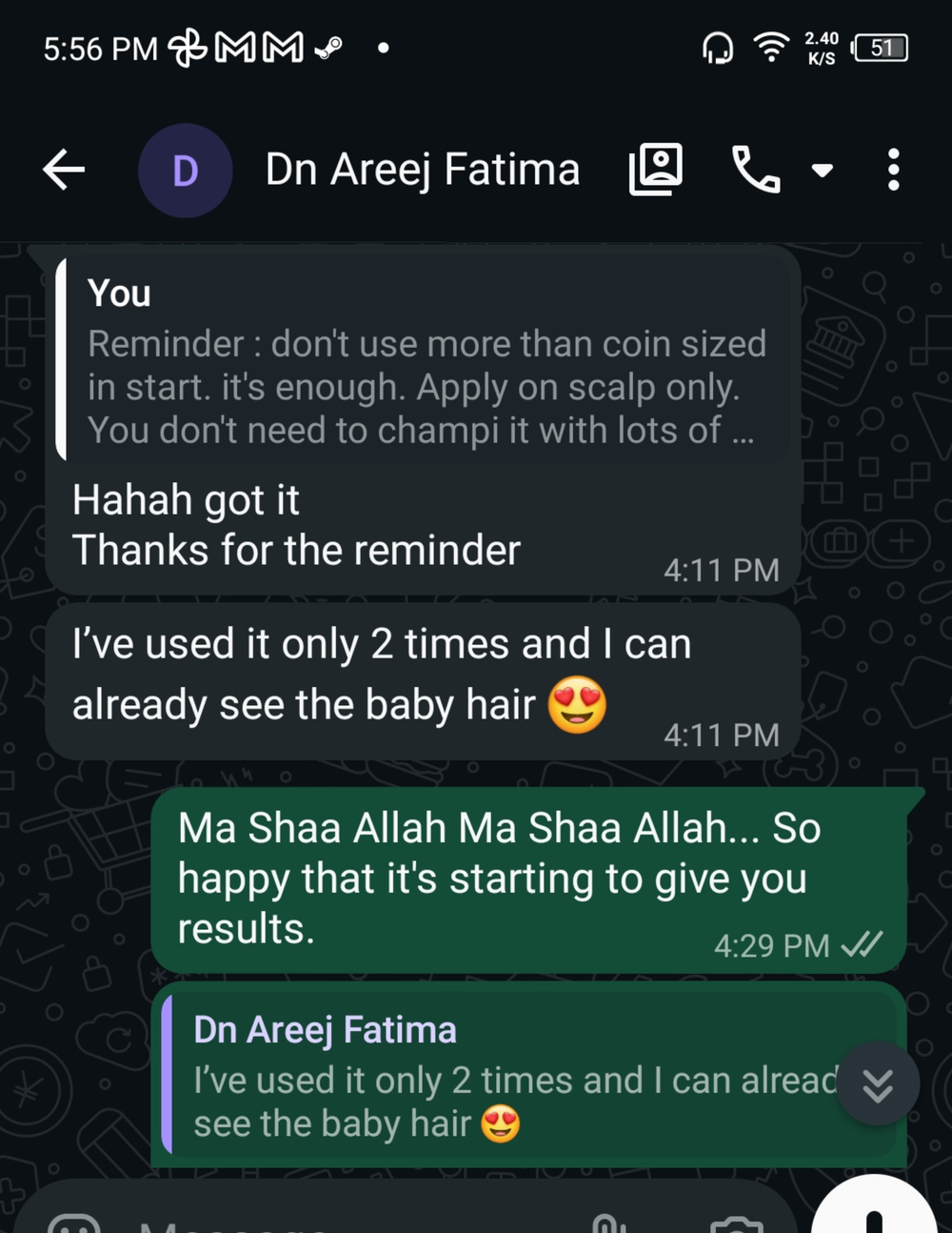Customer WhatsApp testimonial