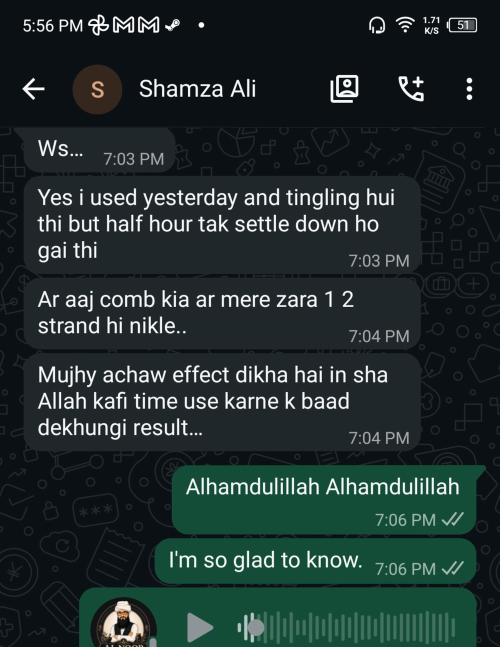 Customer WhatsApp testimonial