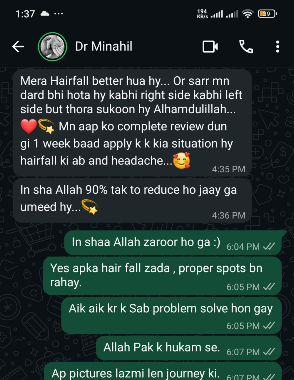 Customer WhatsApp testimonial